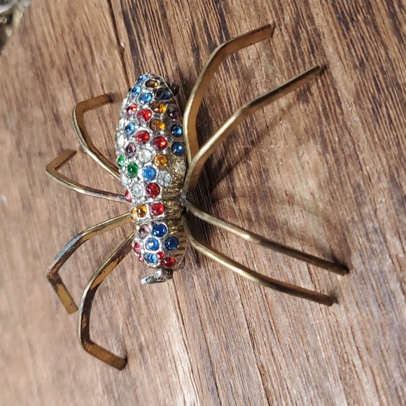 Estate Jewelry - B813 vintage large spider colorful crystal brooch‎ true vintage
